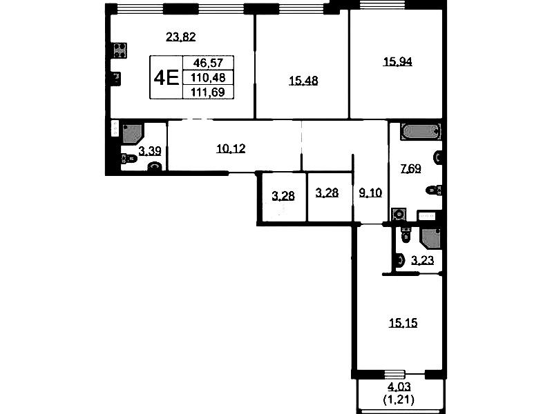3-комнатная квартира 111.69 м², 7/9 эт., ЖК «Бакунина 33»